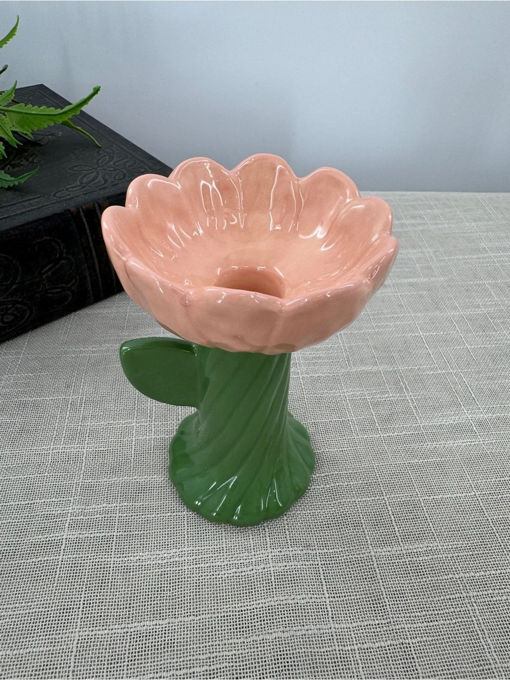 Pink Flower Candlestick Holder Cottagecore Floral Grandmacore
